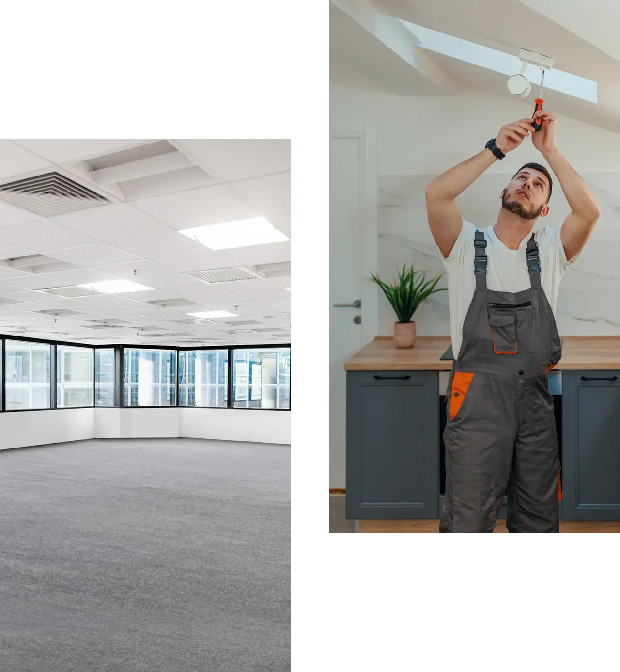Spacious room and electrician at work