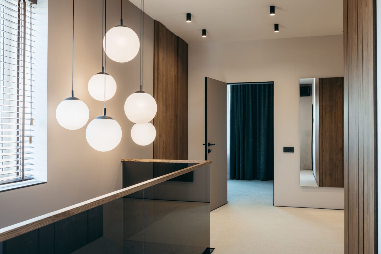 Contemporary interior design with wooden accents