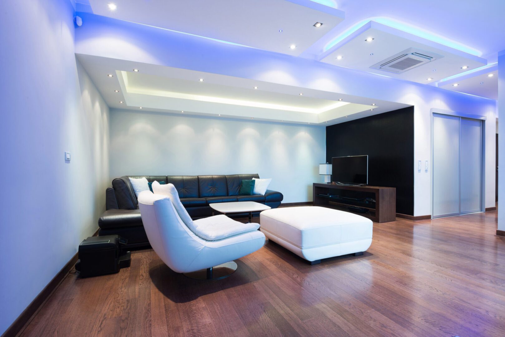 Stylish interior design with wood flooring